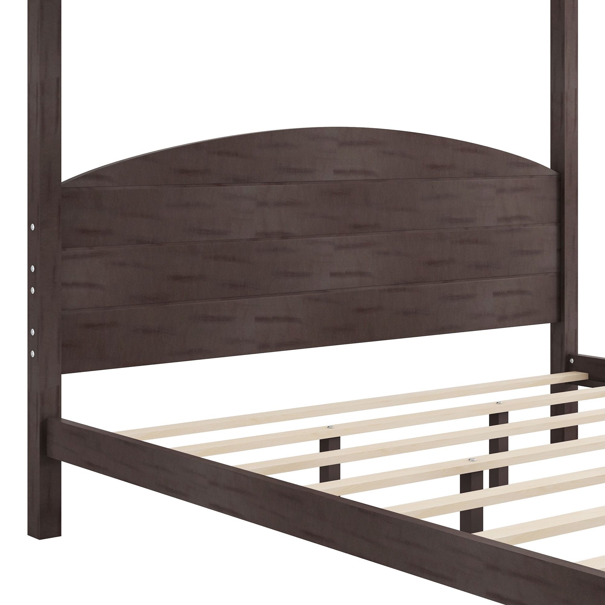 King Size Canopy Platform Bed with Headboard and Support Legs, Brown Wash image 12