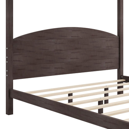 King Size Canopy Platform Bed with Headboard and Support Legs, Brown Wash image 12