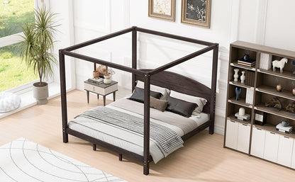 King Size Canopy Platform Bed with Headboard and Support Legs, Brown Wash image 4