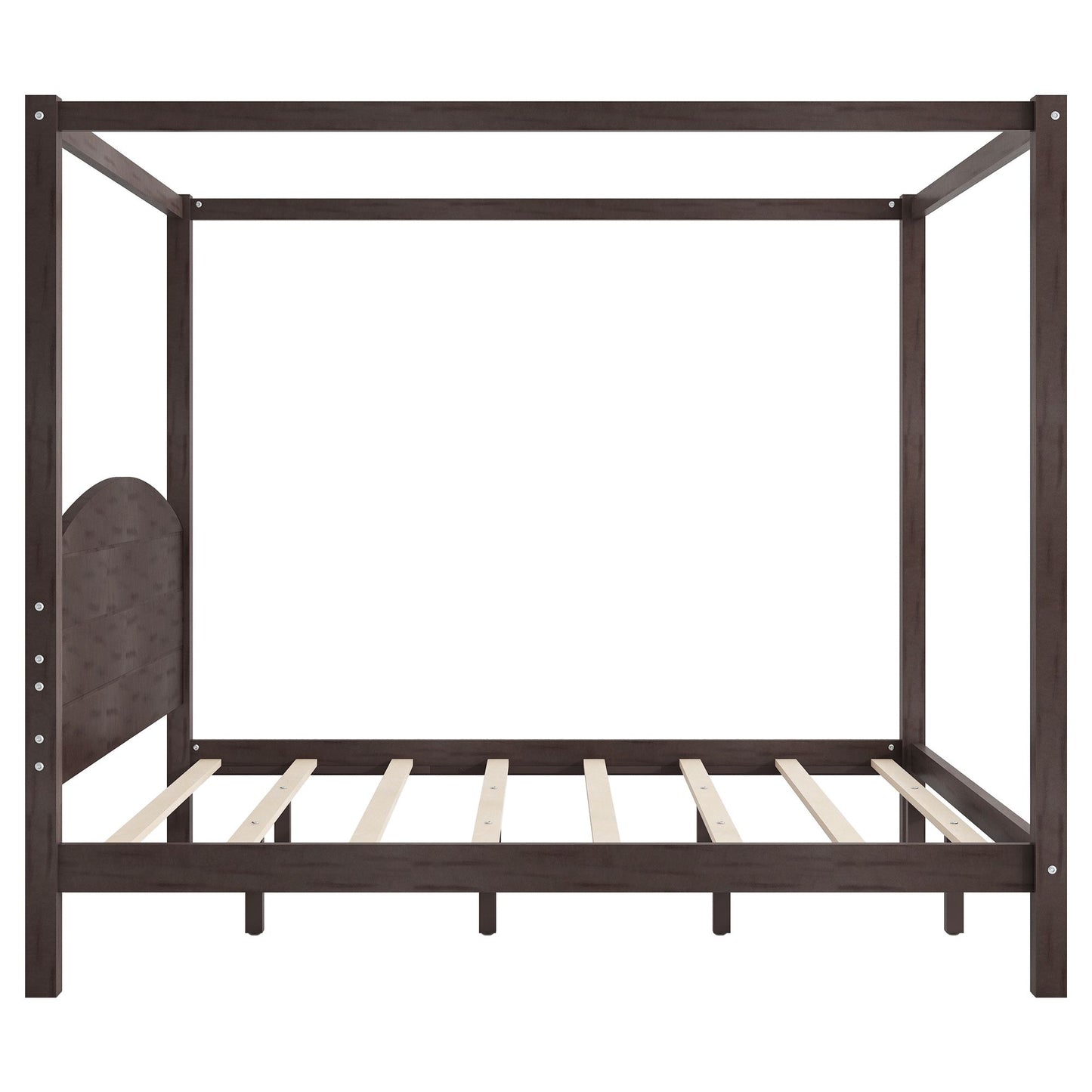 King Size Canopy Platform Bed with Headboard and Support Legs, Brown Wash image 14