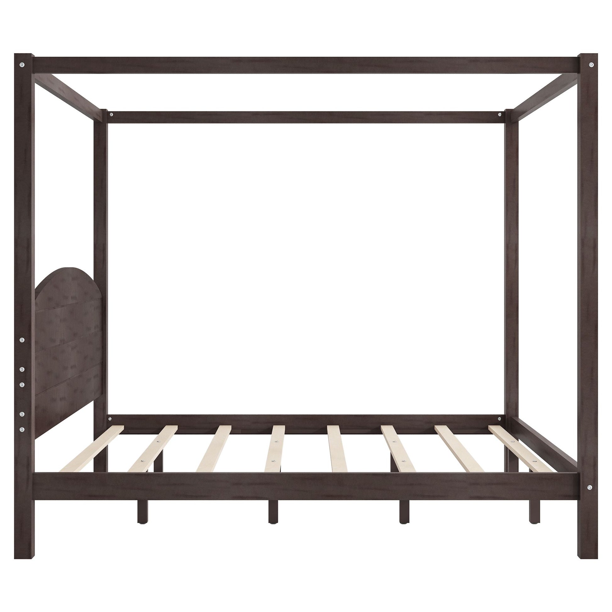 King Size Canopy Platform Bed with Headboard and Support Legs, Brown Wash image 14