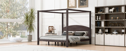 King Size Canopy Platform Bed with Headboard and Support Legs, Brown Wash image 8
