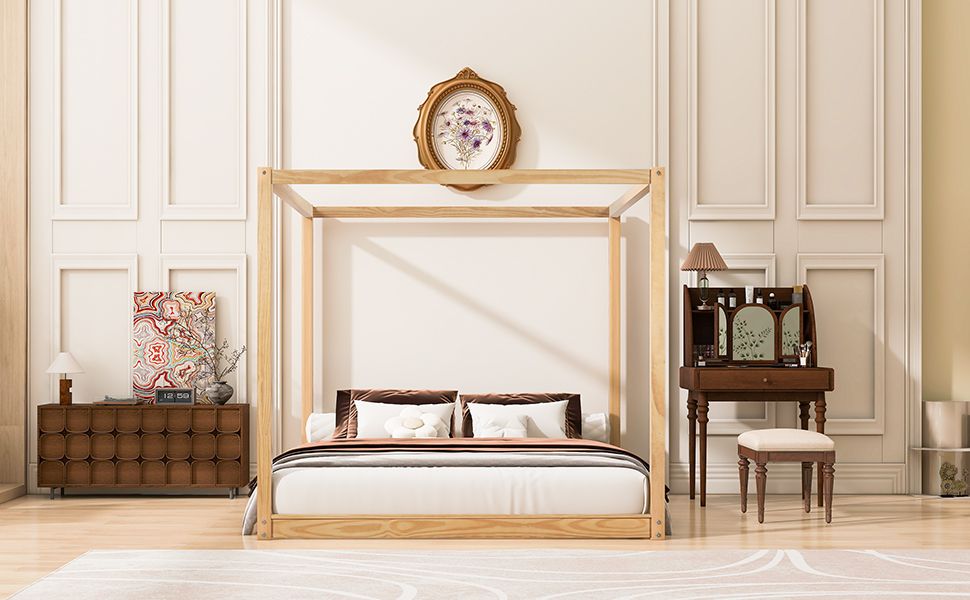King Size Canopy Platform Bed with Support Legs, Natural image 6