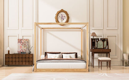 King Size Canopy Platform Bed with Support Legs, Natural image 6