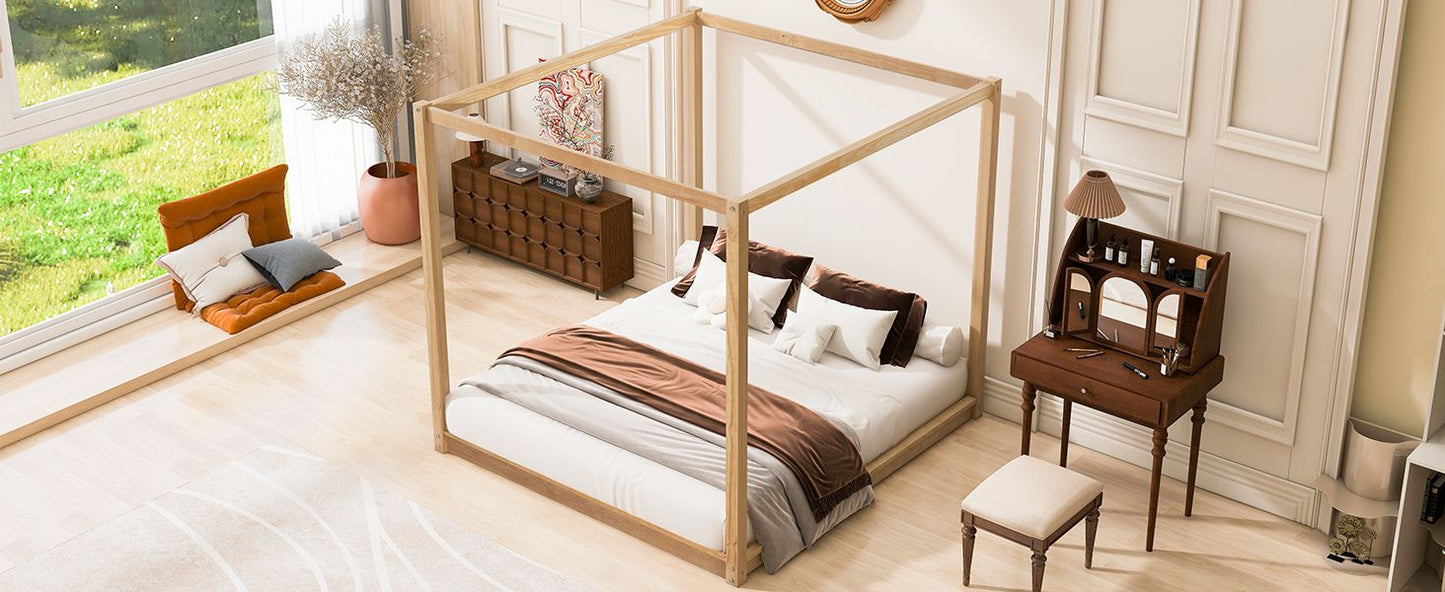 King Size Canopy Platform Bed with Support Legs, Natural image 9