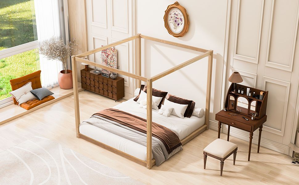 King Size Canopy Platform Bed with Support Legs, Natural image 5