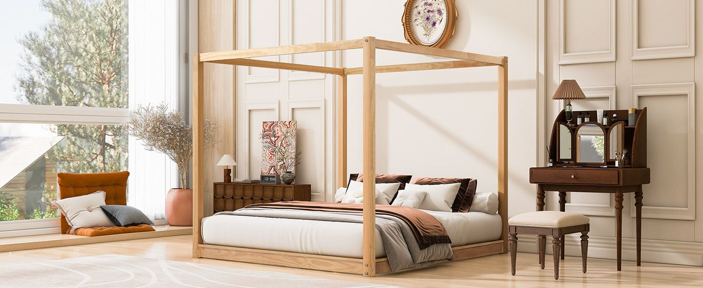 King Size Canopy Platform Bed with Support Legs, Natural image 7