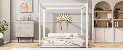 King Size Canopy Platform Bed with Support Legs,White image 8