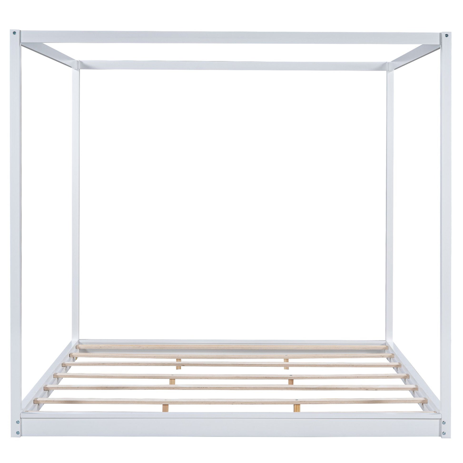 King Size Canopy Platform Bed with Support Legs,White image 12
