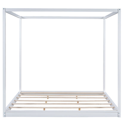 King Size Canopy Platform Bed with Support Legs,White image 12