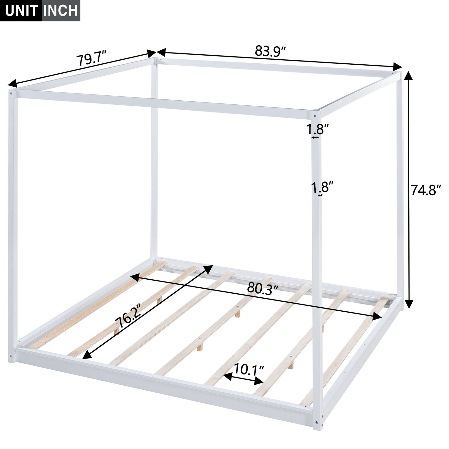 King Size Canopy Platform Bed with Support Legs,White image 10