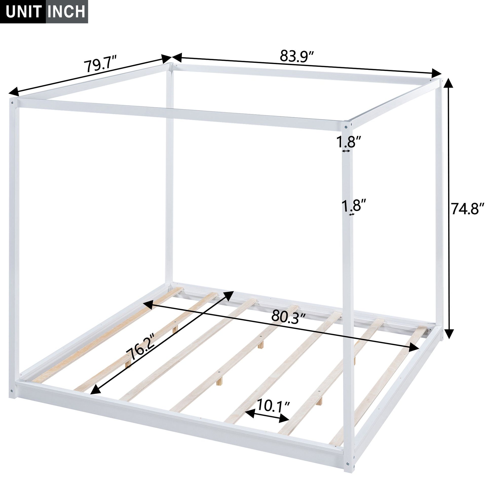 King Size Canopy Platform Bed with Support Legs,White image 10