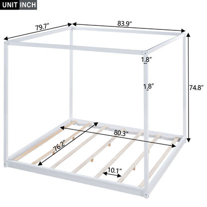King Size Canopy Platform Bed with Support Legs,White image 10