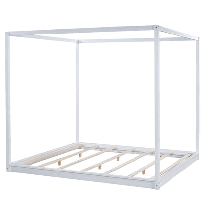 King Size Canopy Platform Bed with Support Legs,White image 13