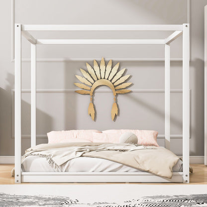 King Size Canopy Platform Bed with Support Legs,White image 3