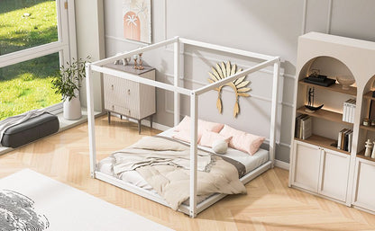 King Size Canopy Platform Bed with Support Legs,White image 6