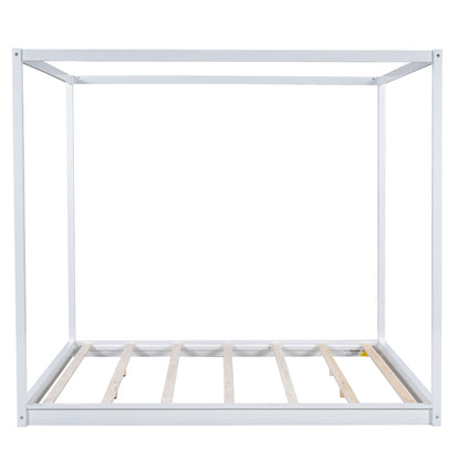 King Size Canopy Platform Bed with Support Legs,White image 15