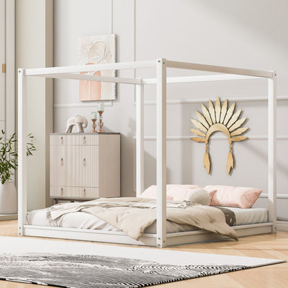 King Size Canopy Platform Bed with Support Legs,White image 1