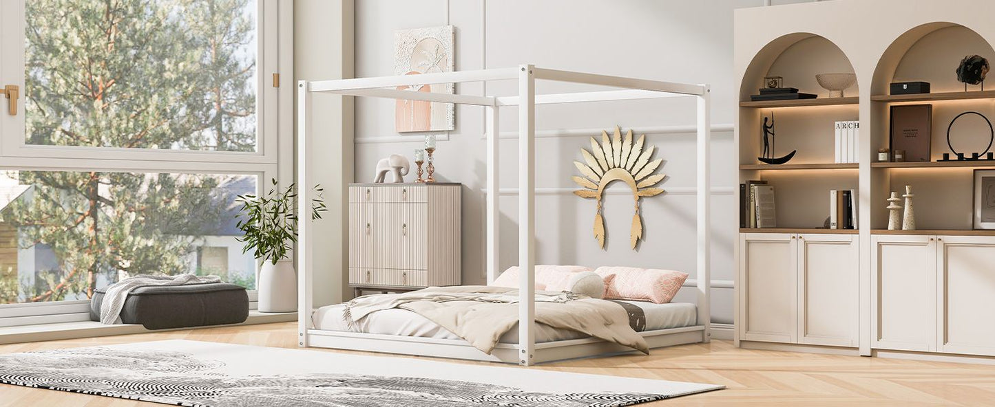 King Size Canopy Platform Bed with Support Legs,White image 9