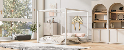 King Size Canopy Platform Bed with Support Legs,White image 9