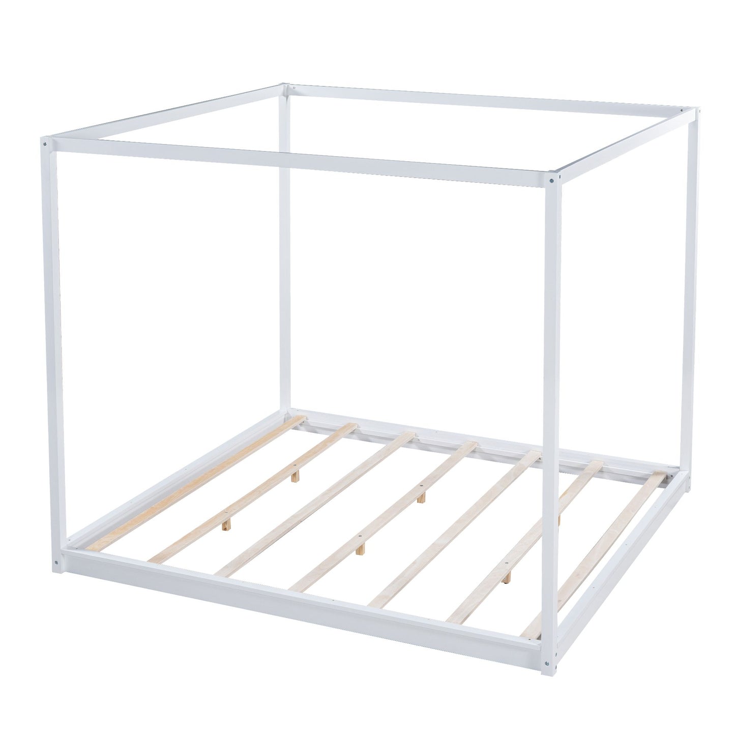 King Size Canopy Platform Bed with Support Legs,White image 14