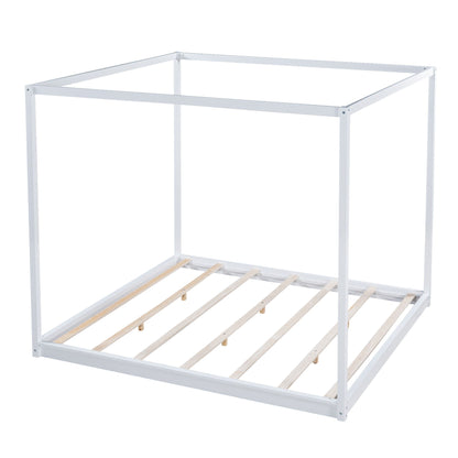 King Size Canopy Platform Bed with Support Legs,White image 14