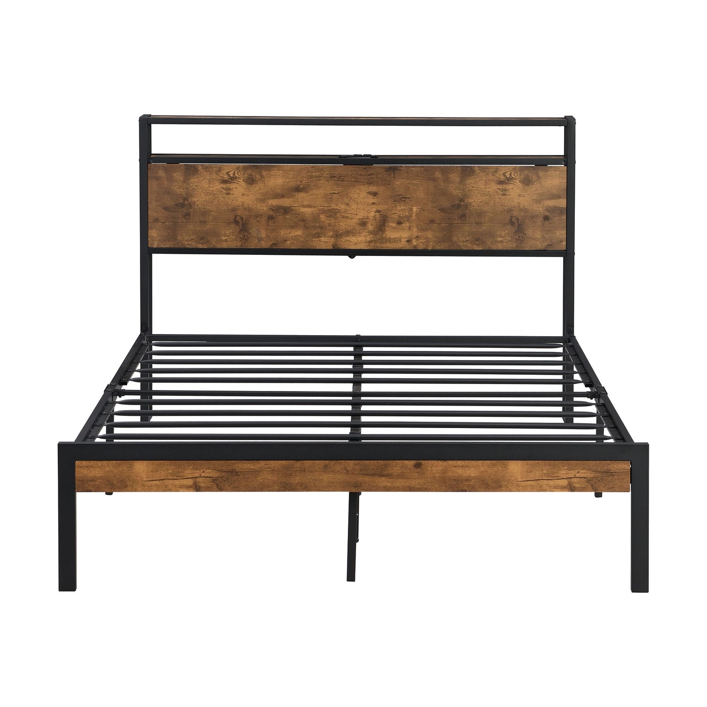 King Size Metal Platform Bed Frame with Wooden Headboard and Footboard with USB LINER, No Box Spring Needed, Large Under image 6