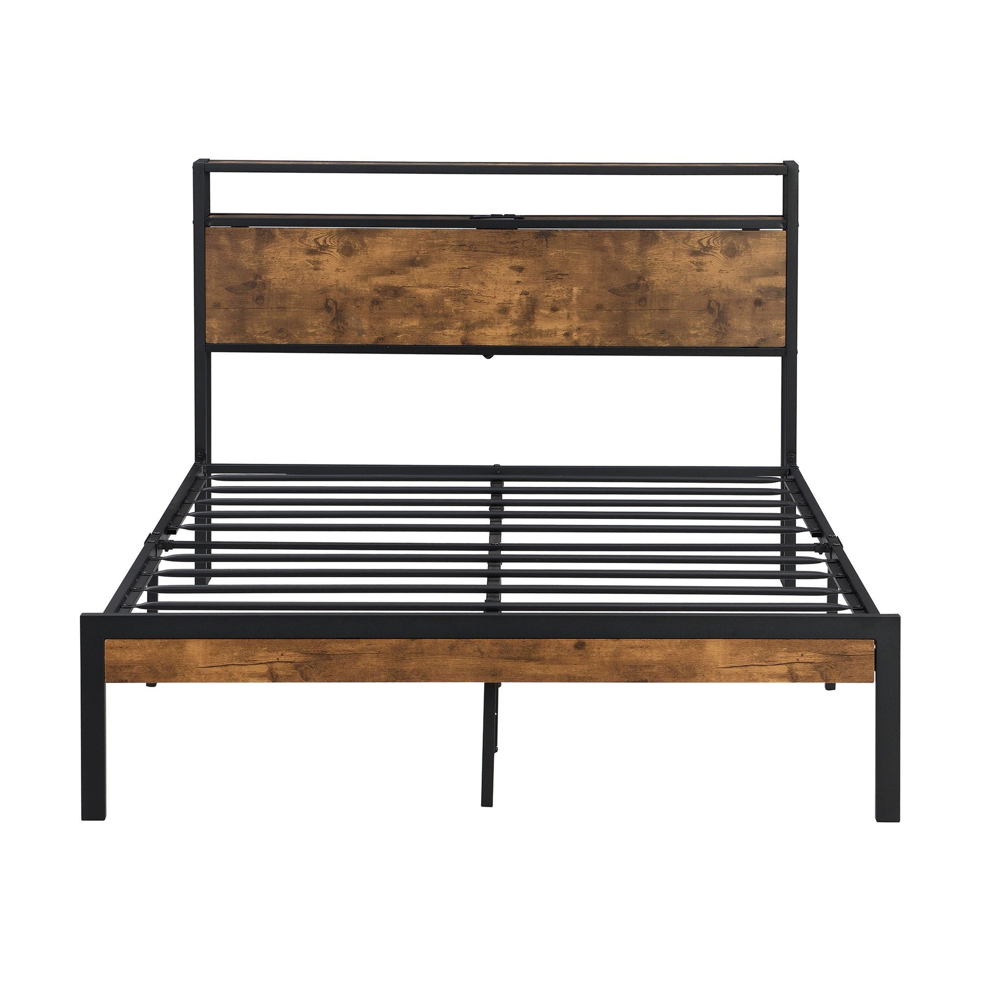 King Size Metal Platform Bed Frame with Wooden Headboard and Footboard with USB LINER, No Box Spring Needed, Large Under image 6