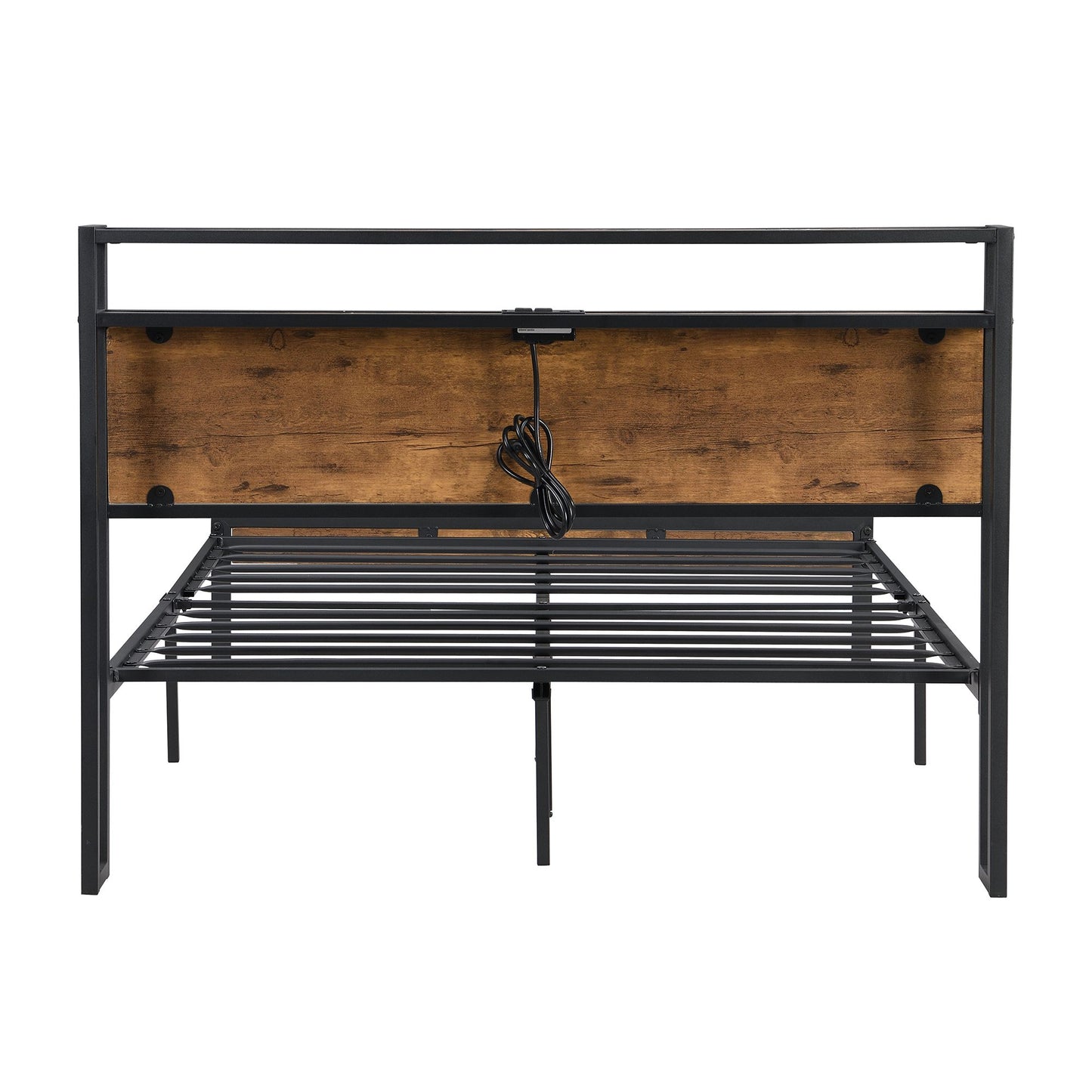 King Size Metal Platform Bed Frame with Wooden Headboard and Footboard with USB LINER, No Box Spring Needed, Large Under image 9