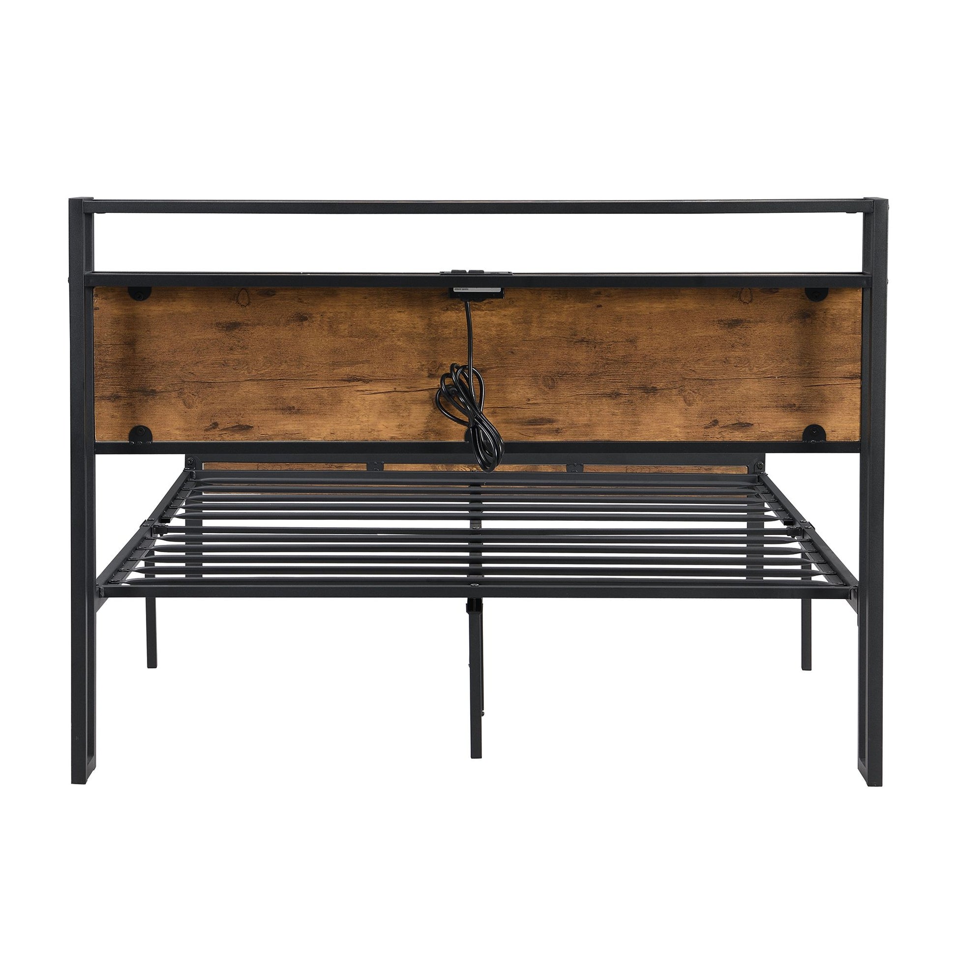 King Size Metal Platform Bed Frame with Wooden Headboard and Footboard with USB LINER, No Box Spring Needed, Large Under image 9
