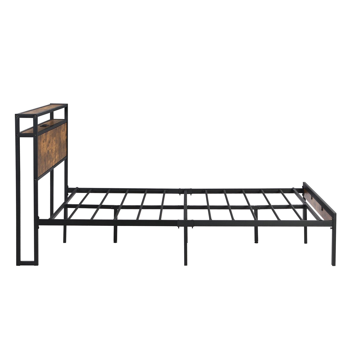 King Size Metal Platform Bed Frame with Wooden Headboard and Footboard with USB LINER, No Box Spring Needed, Large Under image 7