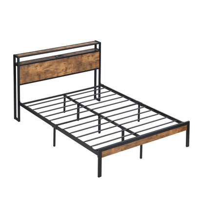 King Size Metal Platform Bed Frame with Wooden Headboard and Footboard with USB LINER, No Box Spring Needed, Large Under image 5