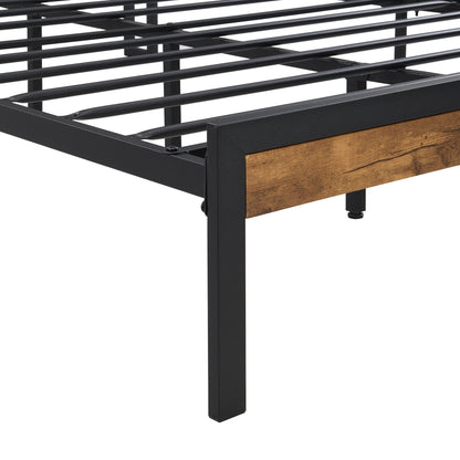 King Size Metal Platform Bed Frame with Wooden Headboard and Footboard with USB LINER, No Box Spring Needed, Large Under image 15