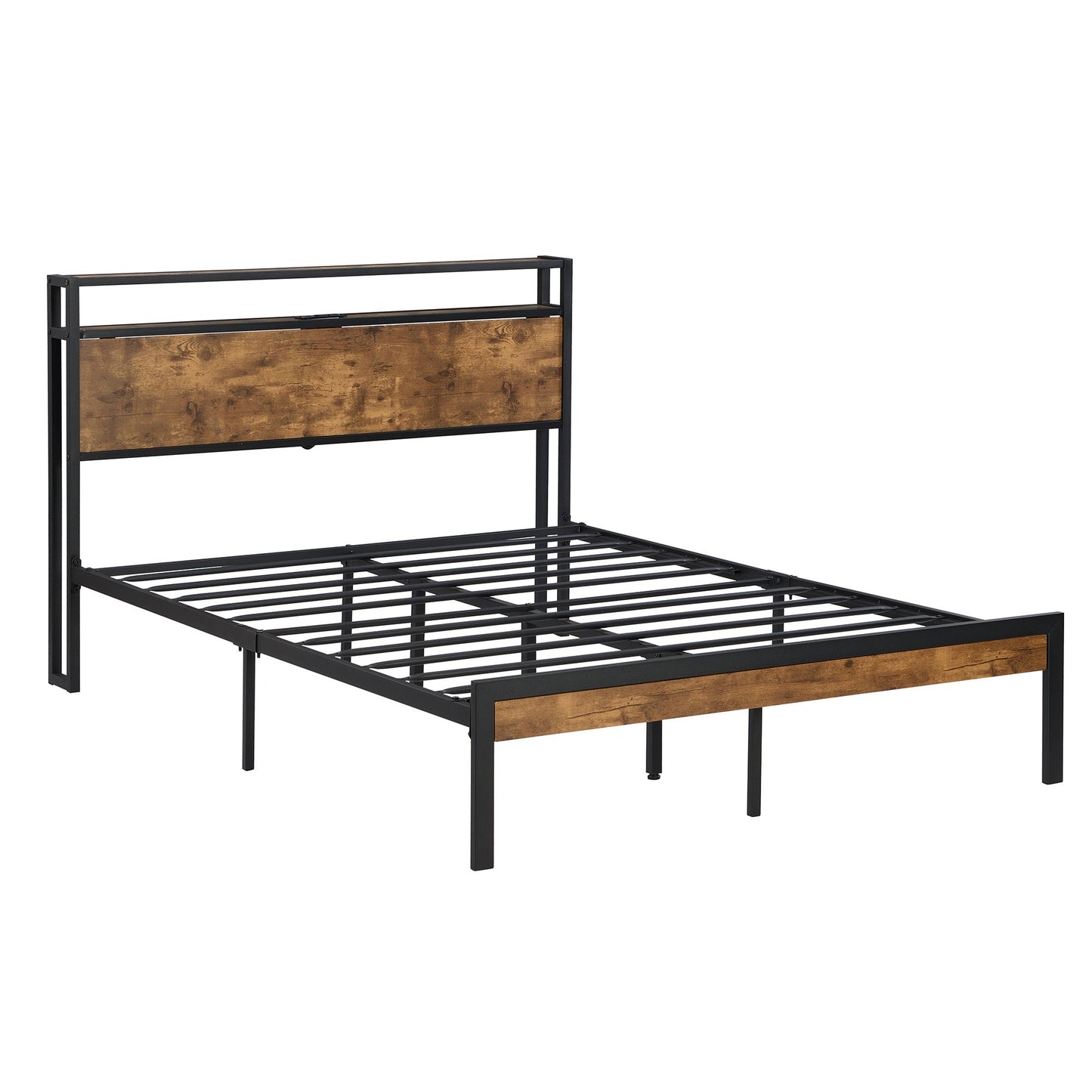 King Size Metal Platform Bed Frame with Wooden Headboard and Footboard with USB LINER, No Box Spring Needed, Large Under image 8