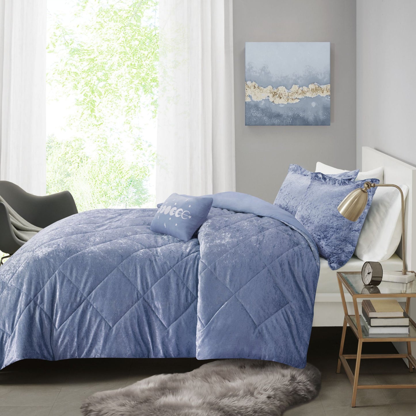 King/Cal King Velvet Duvet Cover Set with Throw Pillow image 6