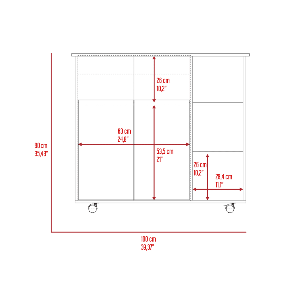 Kitchen Cart 35" H, Four Open Shelves, Double Door Cabinet, Four Casters - Light Oak/White image 5