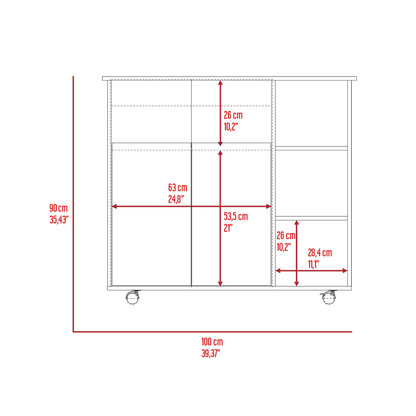 Kitchen Cart 35" H, Four Open Shelves, Double Door Cabinet, Four Casters - Light Oak/White image 5