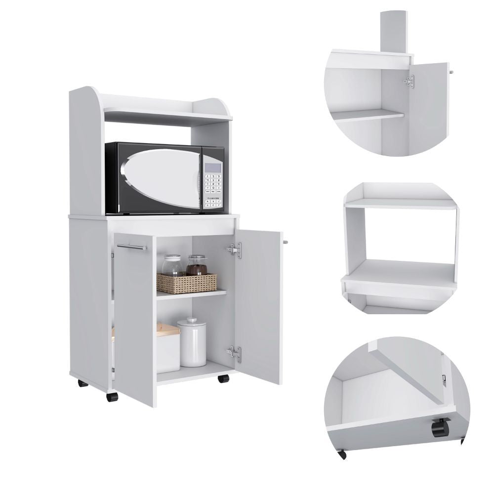 Kitchen Cart 49" H, Two Door Cabinet, One Open Shelf, Two Interior Shelves, White image 4