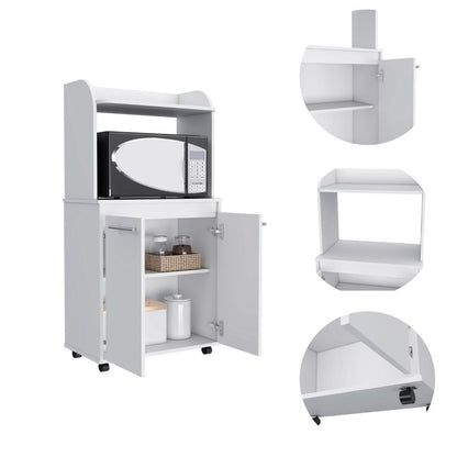 Kitchen Cart 49" H, Two Door Cabinet, One Open Shelf, Two Interior Shelves, White image 4