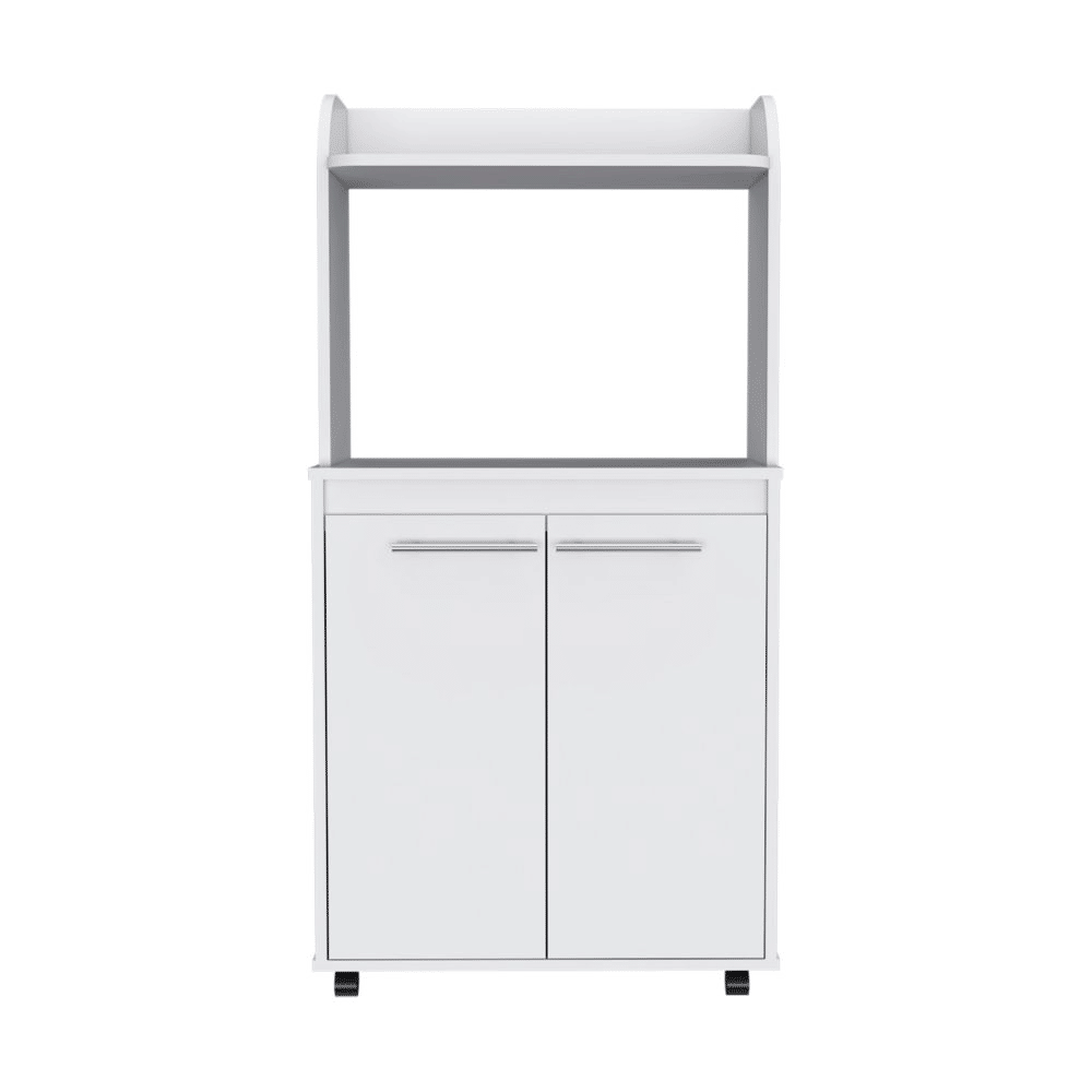 Kitchen Cart 49" H, Two Door Cabinet, One Open Shelf, Two Interior Shelves, White image 3