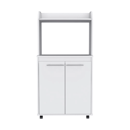 Kitchen Cart 49" H, Two Door Cabinet, One Open Shelf, Two Interior Shelves, White image 3