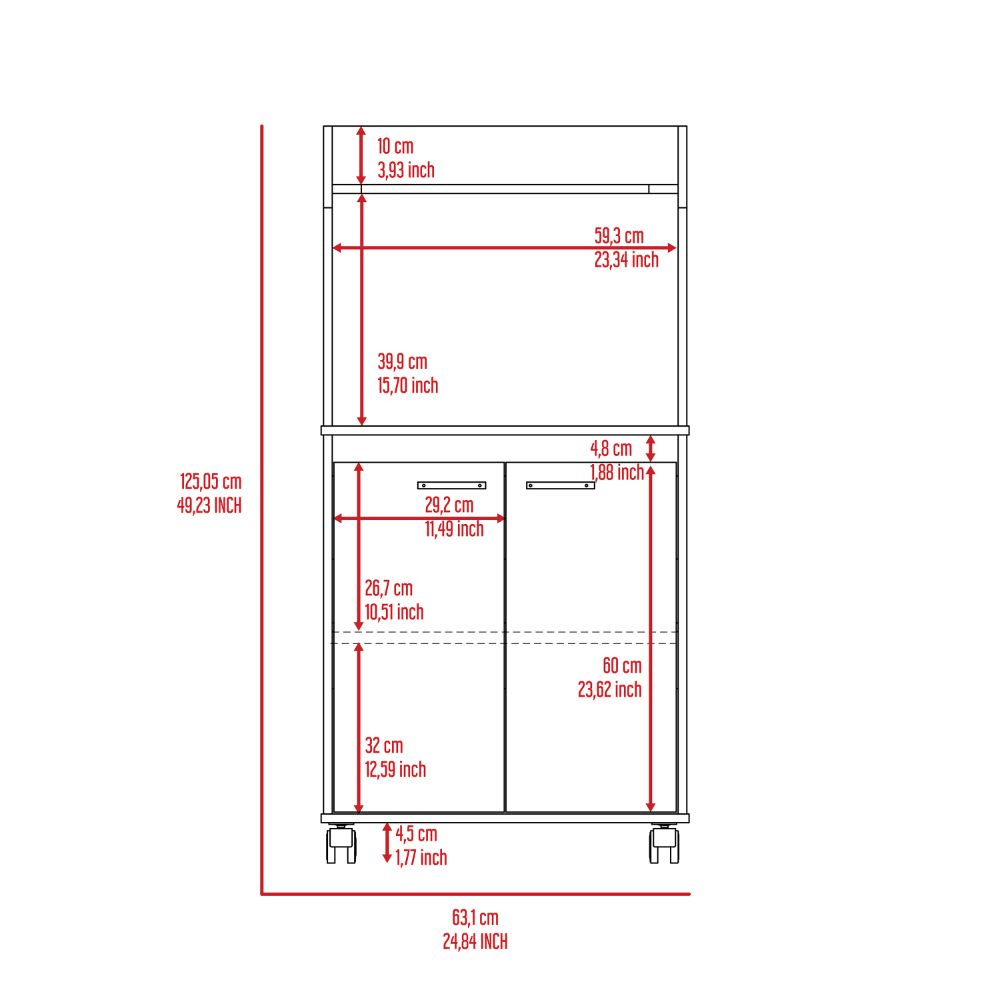 Kitchen Cart 49" H, Two Door Cabinet, One Open Shelf, Two Interior Shelves, White image 6