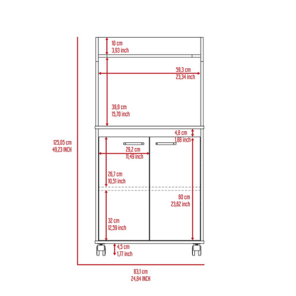 Kitchen Cart 49" H, Two Door Cabinet, One Open Shelf, Two Interior Shelves, White image 6