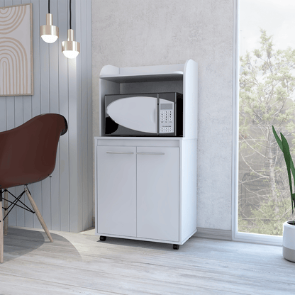 Kitchen Cart 49" H, Two Door Cabinet, One Open Shelf, Two Interior Shelves, White image 1