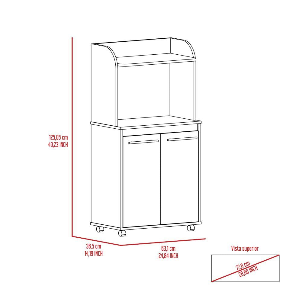 Kitchen Cart 49" H, Two Door Cabinet, One Open Shelf, Two Interior Shelves, White image 5