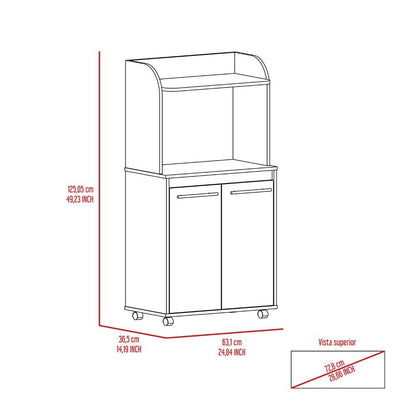 Kitchen Cart 49" H, Two Door Cabinet, One Open Shelf, Two Interior Shelves, White image 5