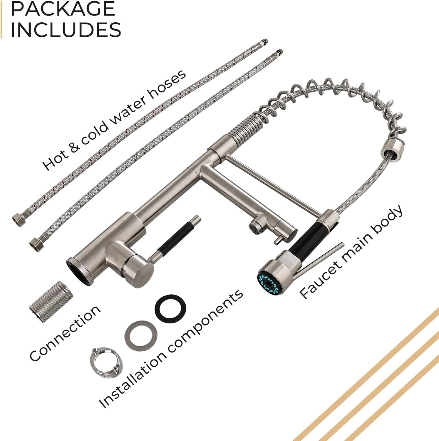 Kitchen Faucet Kit, Modern Style 2-Function Pull Down Sprayer and Pot Filler, High Arch Single Handle Kitchen Faucets wi image 6