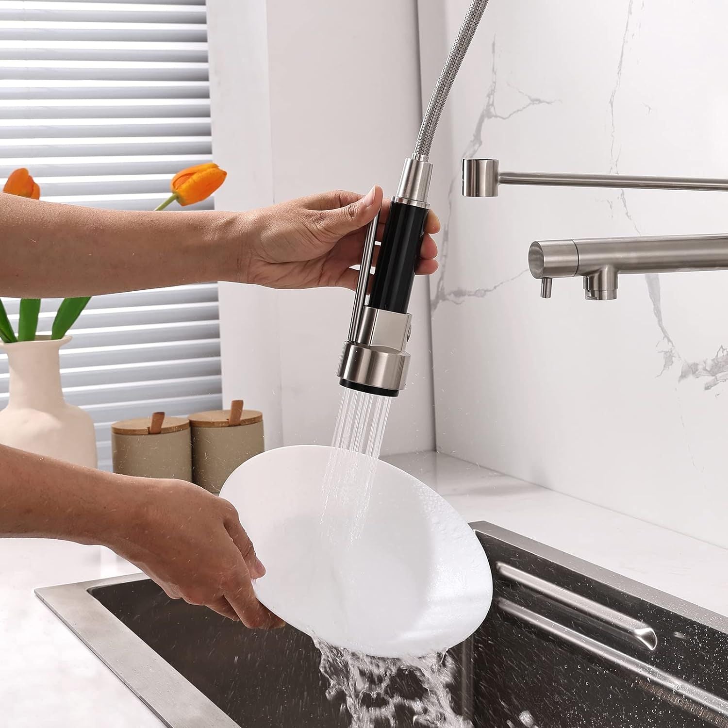 Kitchen Faucet Kit, Modern Style 2-Function Pull Down Sprayer and Pot Filler, High Arch Single Handle Kitchen Faucets wi image 7