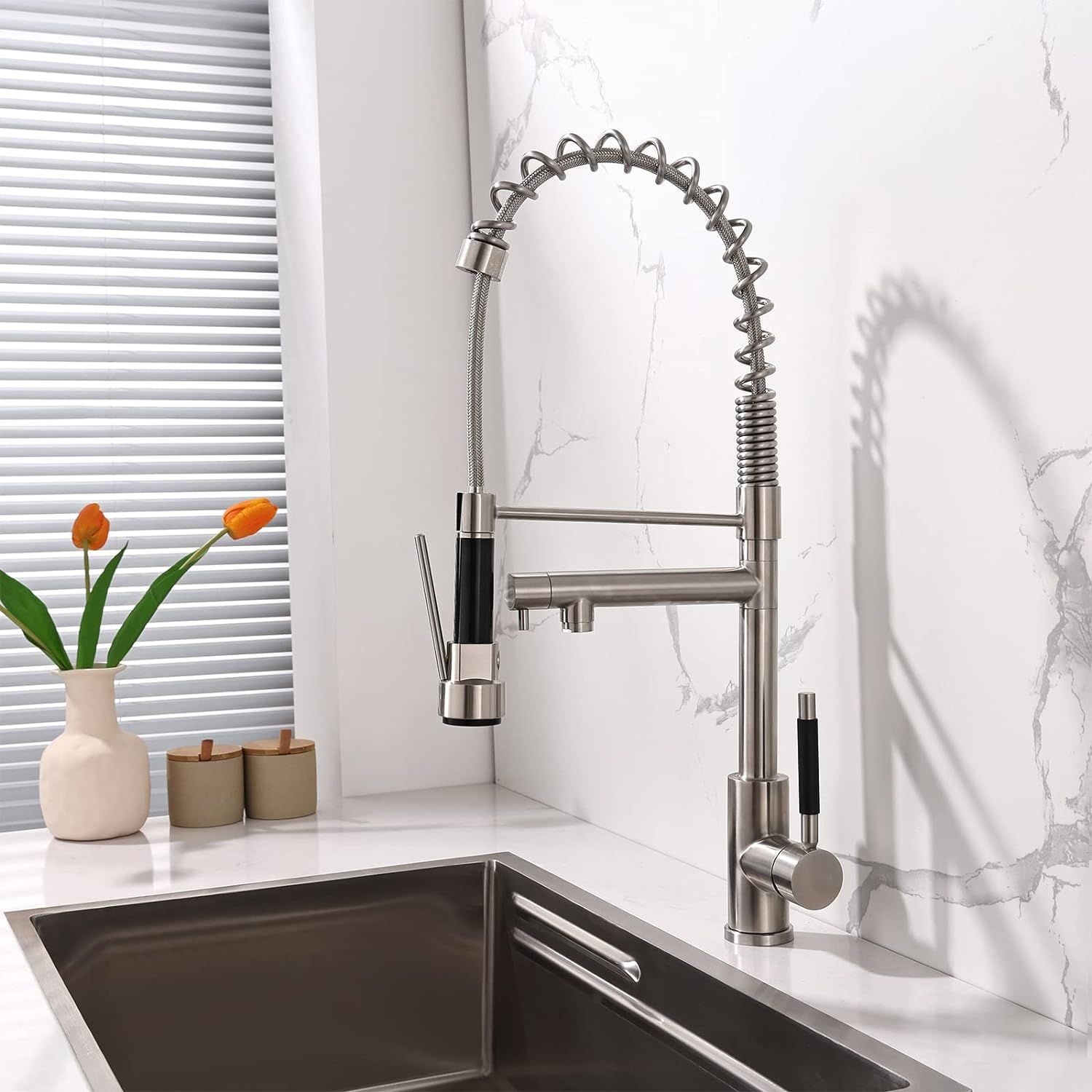 Kitchen Faucet Kit, Modern Style 2-Function Pull Down Sprayer and Pot Filler, High Arch Single Handle Kitchen Faucets wi image 9