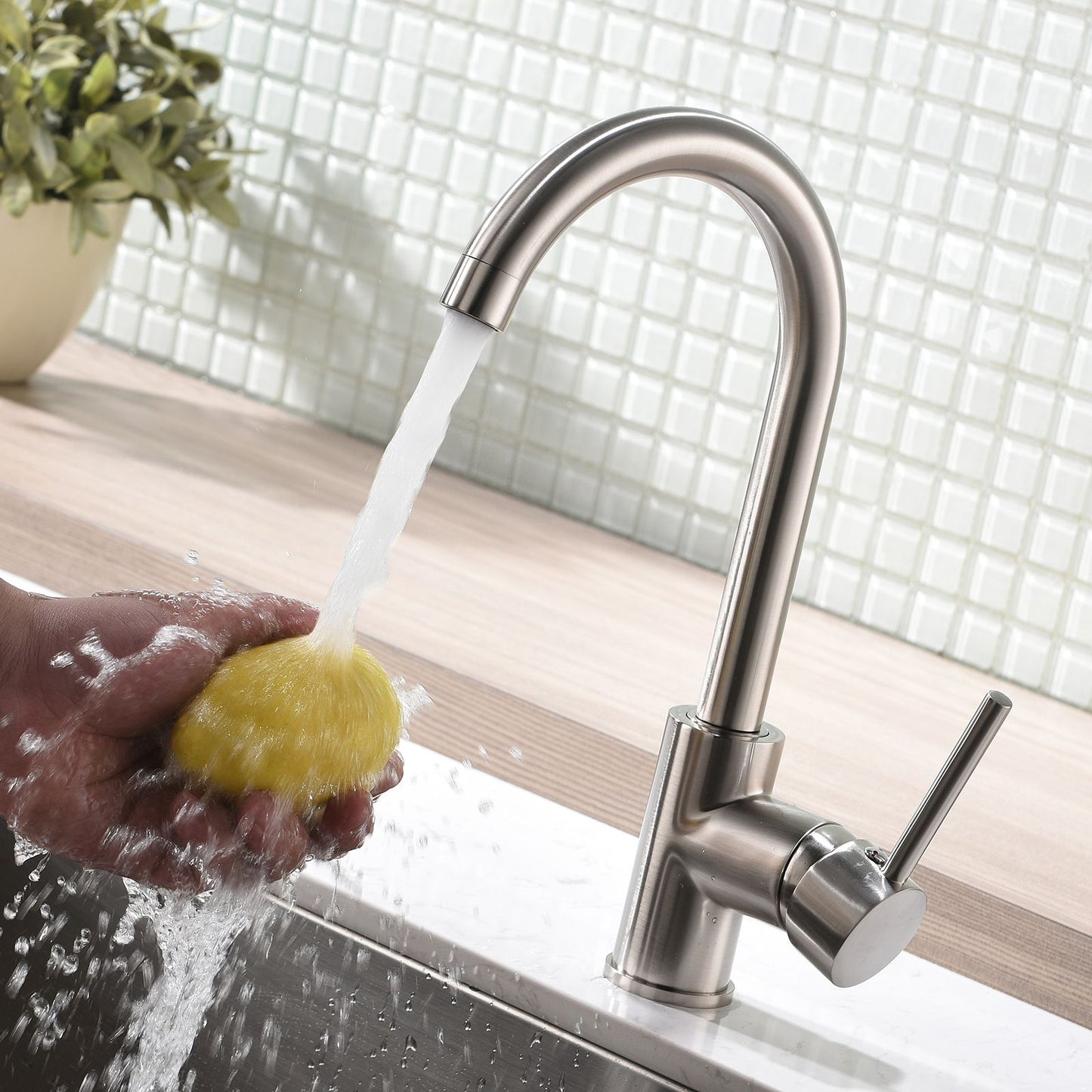 Kitchen Faucet Single Handle Stainless Steel,Commercial Single Hole Kitchen Sink Faucet,Modern One Hole Bar Sink Faucet image 2